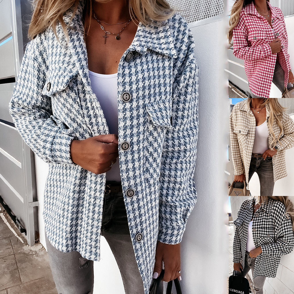 Women’s houndstooth wool coat – Chic and structured