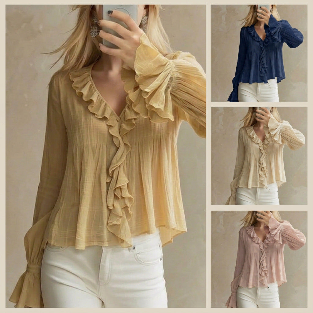 Women's ruffled blouse with flared sleeves - Sweet and feminine