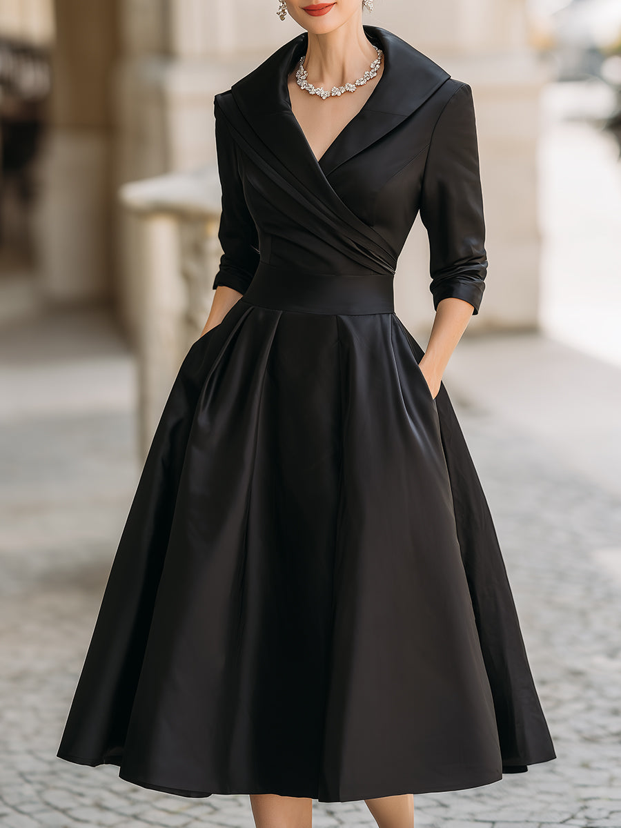 Elegante abito midi a trapezio da donna – Stile plissettato vintage e formale