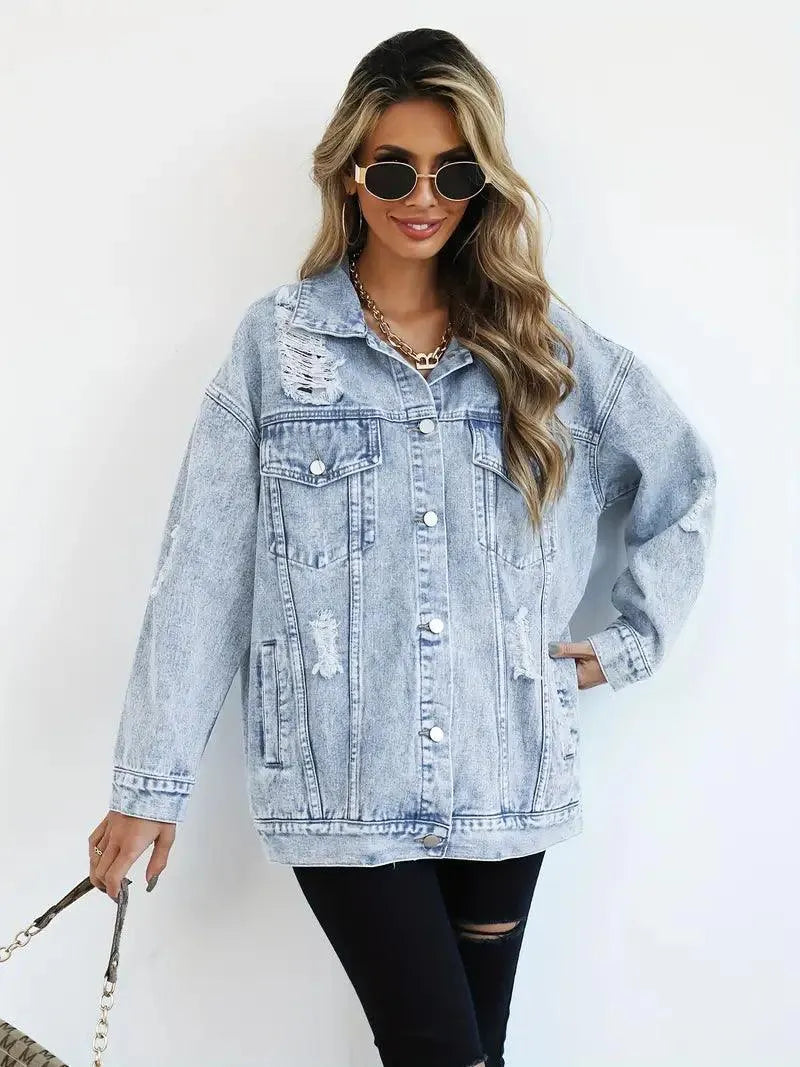 Giacca in denim oversize impermeabile e foderata da donna