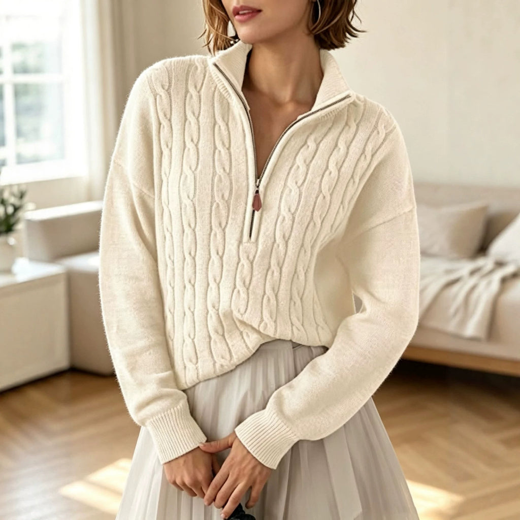 Pull pour femme à demi-zip et col montant - Rétro et confortable