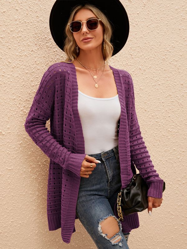 Cardigan lungo donna in maglia traforata - Morbido e versatile