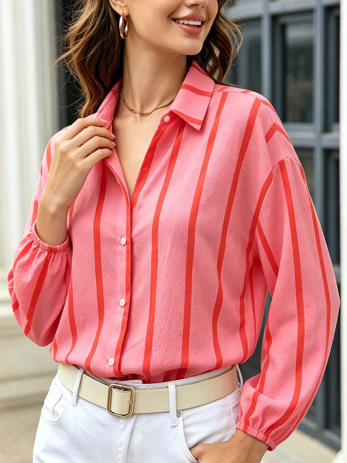 Women's striped blouse with puff sleeves - Lightweight and feminine