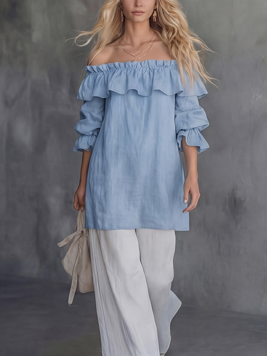 Blusa donna monospalla con volant e maniche a sbuffo - Fluida ed elegante