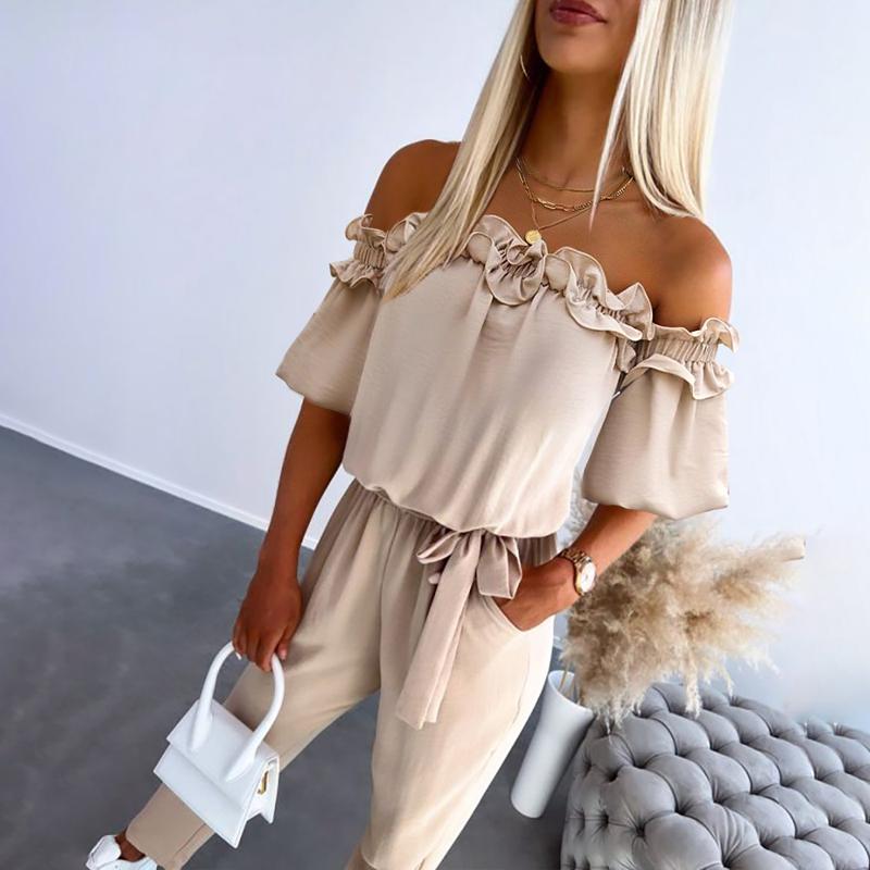 Tuta donna monospalla – Jumpsuit con volant e cintura in vita stile chic