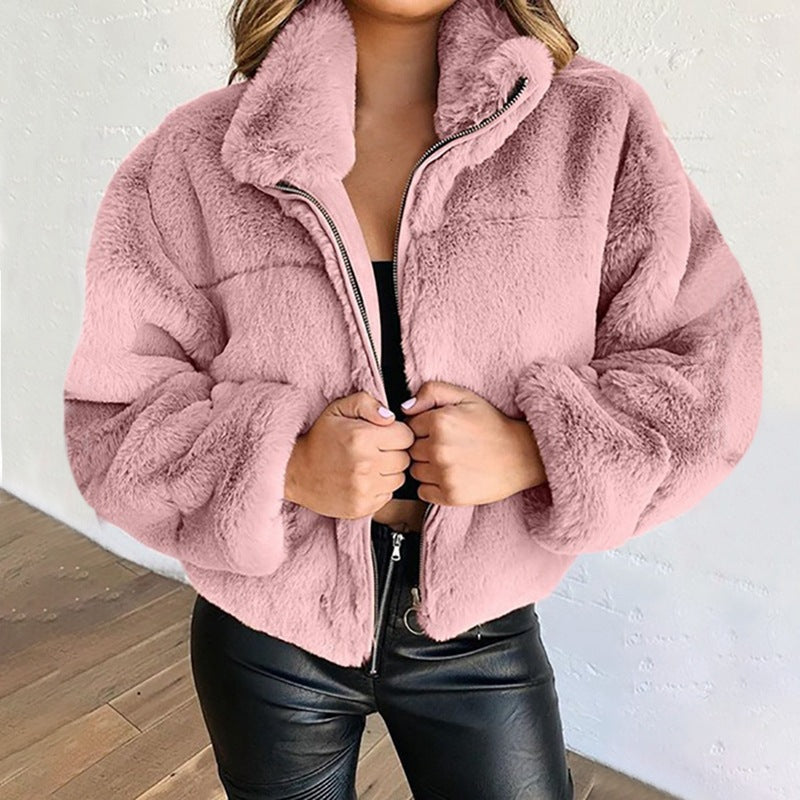 Veste cardigan à effet fourrure - Chaude et zippée