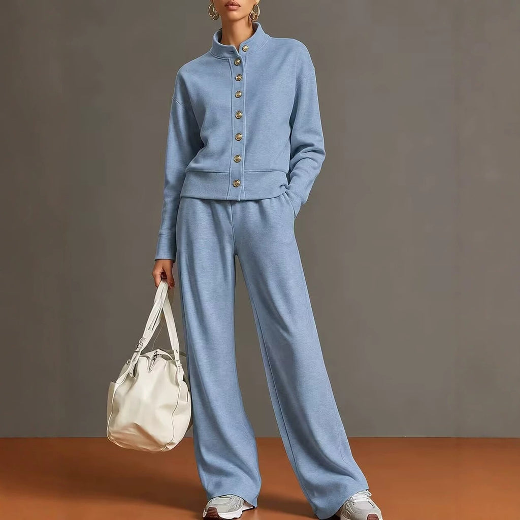 Ensemble cardigan à col montant et pantalon ample - Chic et confortable