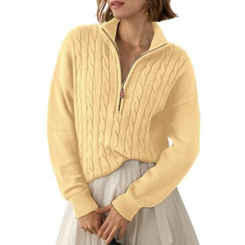 Pull pour femme à demi-zip et col montant - Rétro et confortable