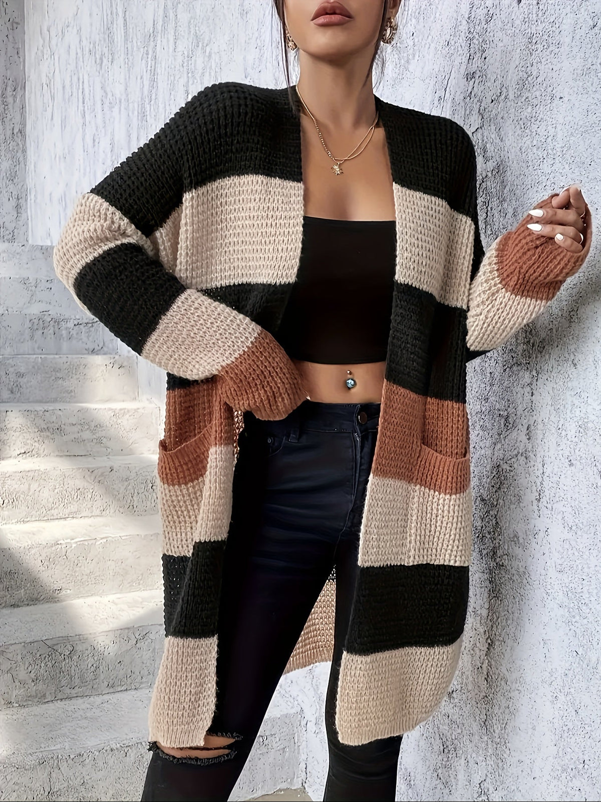 Cardigan lungo donna color block - Moderno e confortevole