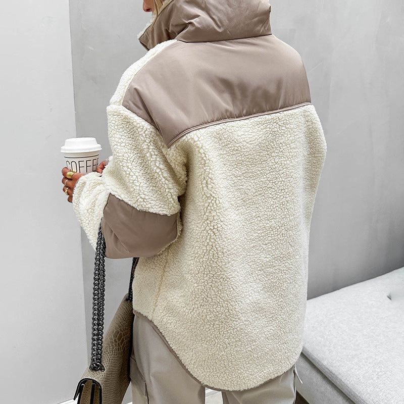 Maglione in pile morbido da donna con colletto risvoltato – Vestibilità ampia e calore confortevole
