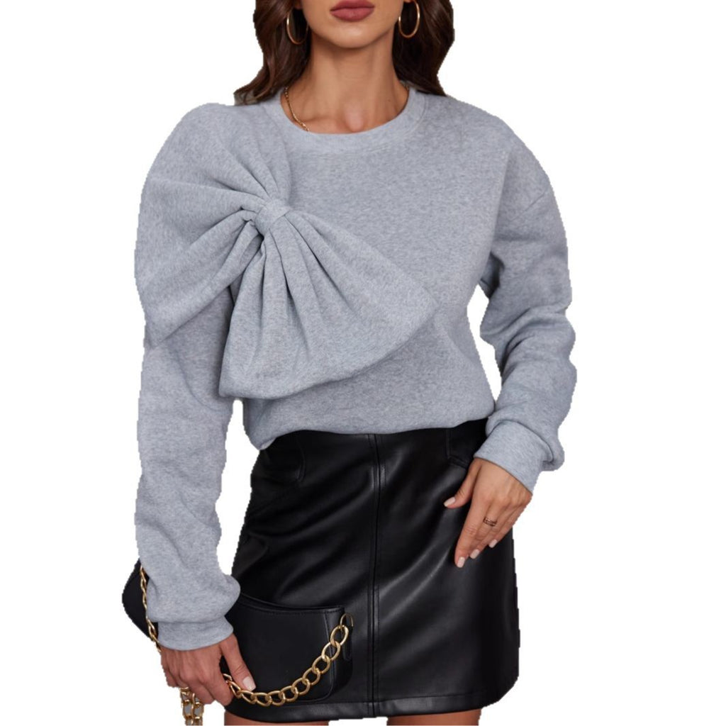Elegante maglione da donna in maglia con fiocco - Pullover morbido a maniche lunghe