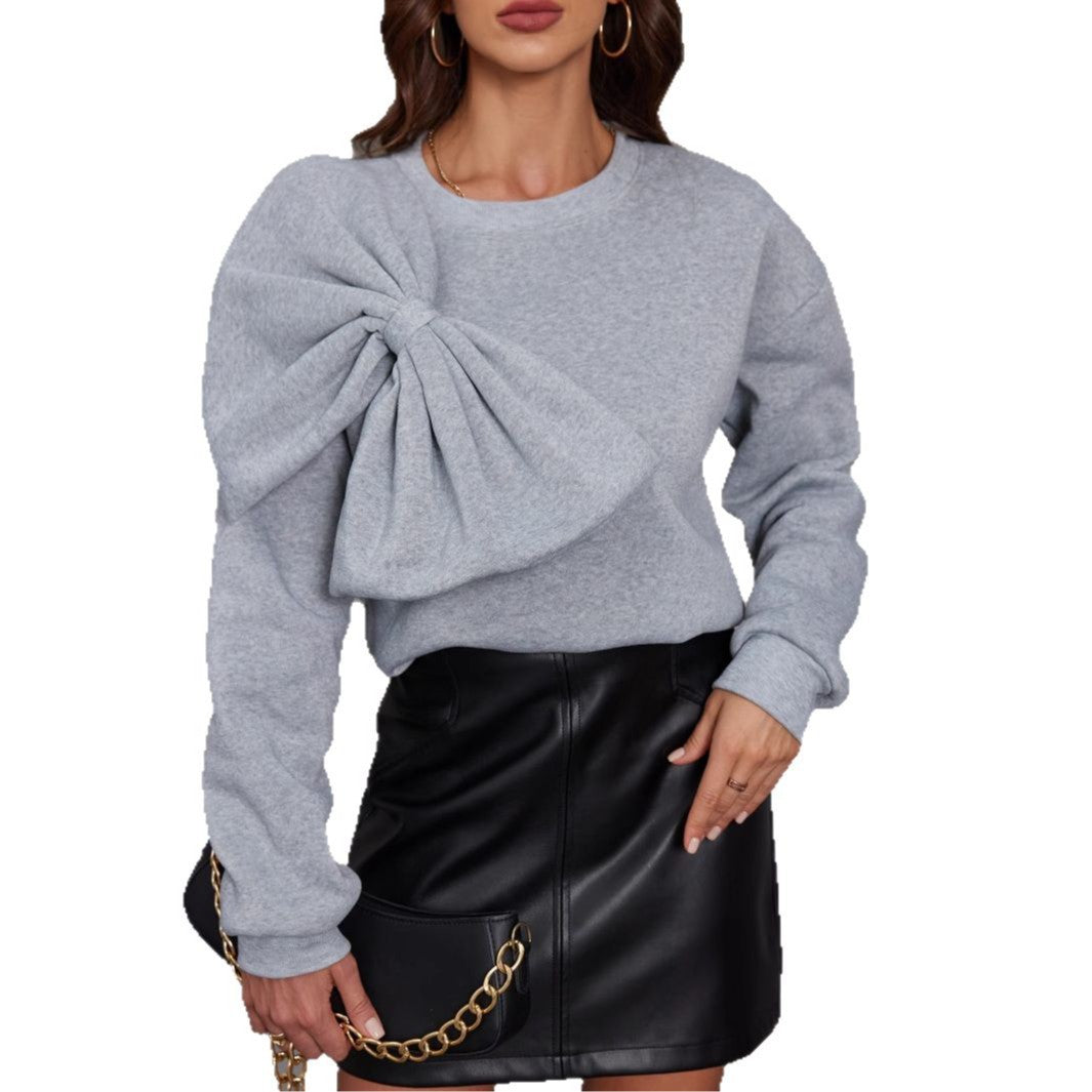Elegante maglione da donna in maglia con fiocco - Pullover morbido a maniche lunghe