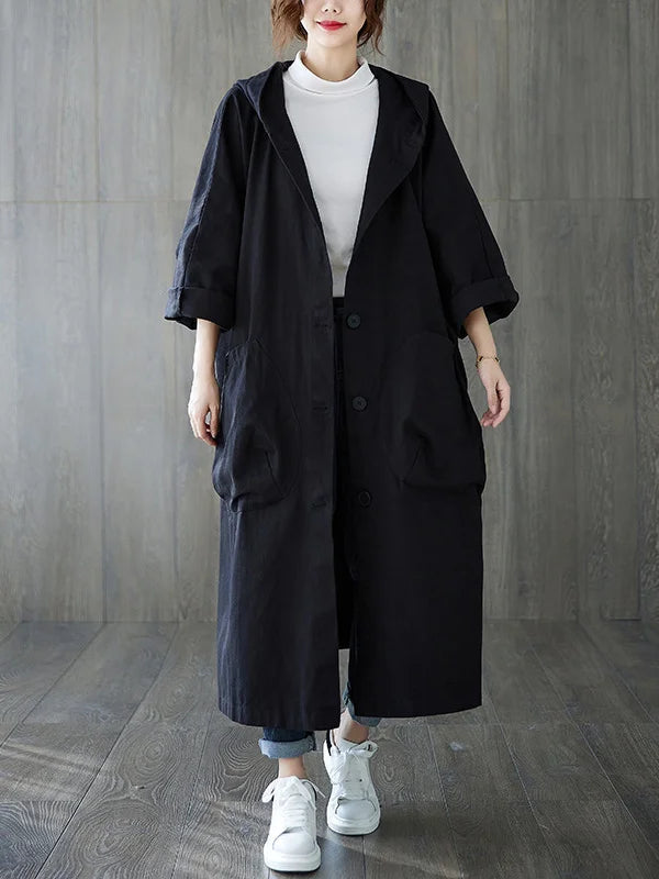 Cappotto lungo impermeabile oversize da donna – Trench con cappuccio e tasche