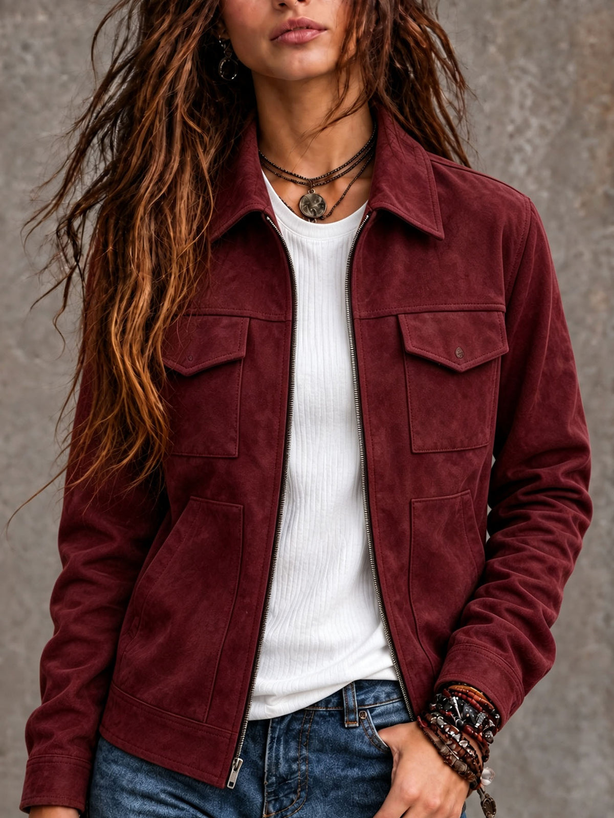 Veste vintage en suède pour femme - Décontractée et intemporelle