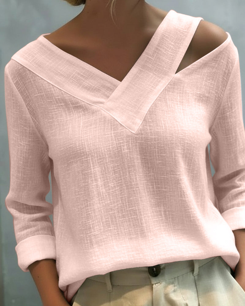 Top elegante da donna con scollo a V asimmetrico, perfetto per il lavoro e le feste