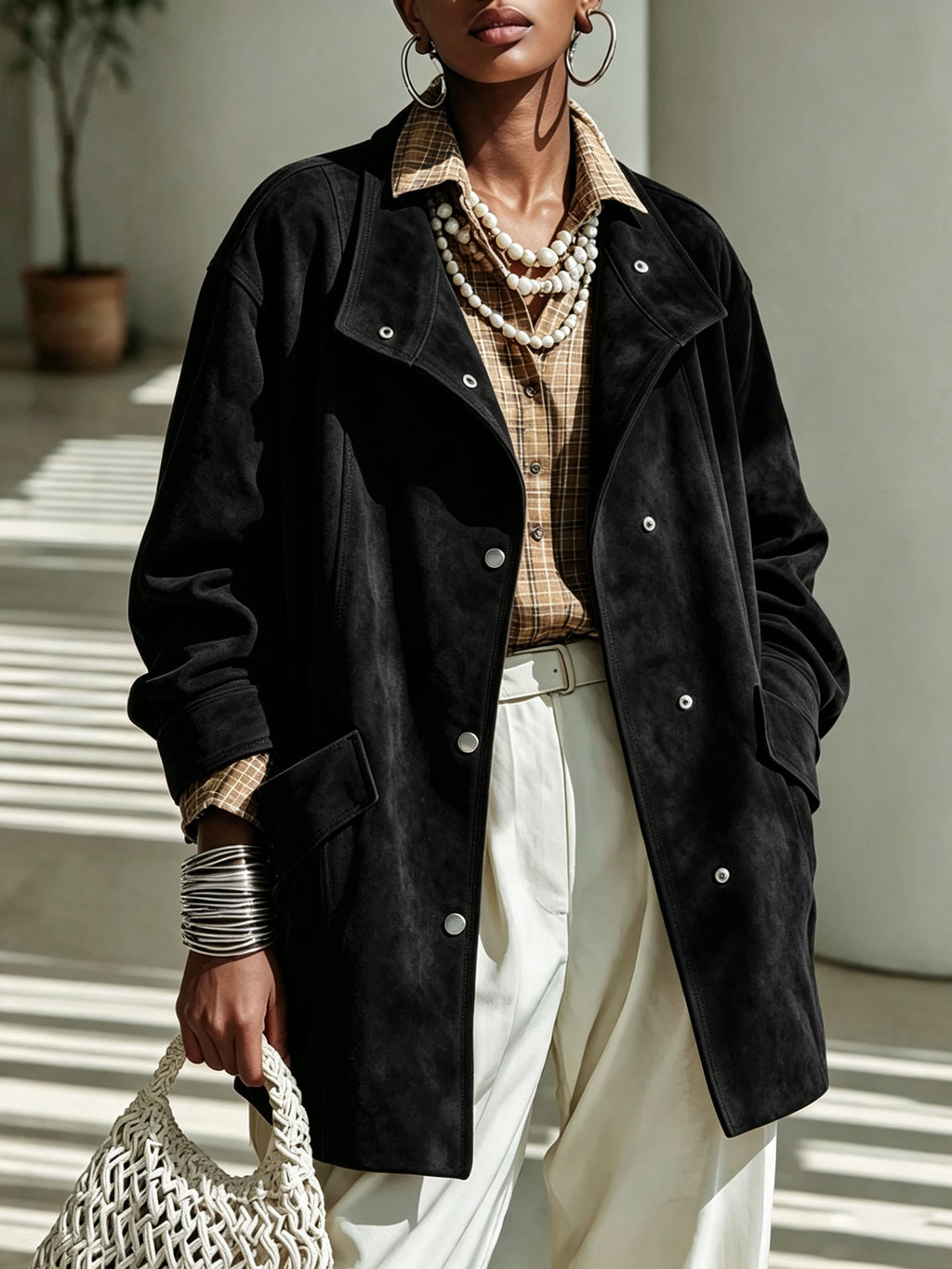 Abrigo midi de mujer con cuello mao - Elegante y cálido