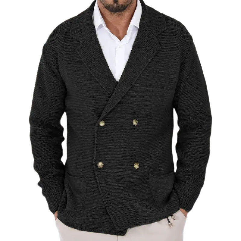 Cardigan da uomo con colletto rovesciato – Maglione aderente doppiopetto leggero in maglia