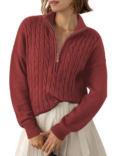 Pull pour femme à demi-zip et col montant - Rétro et confortable