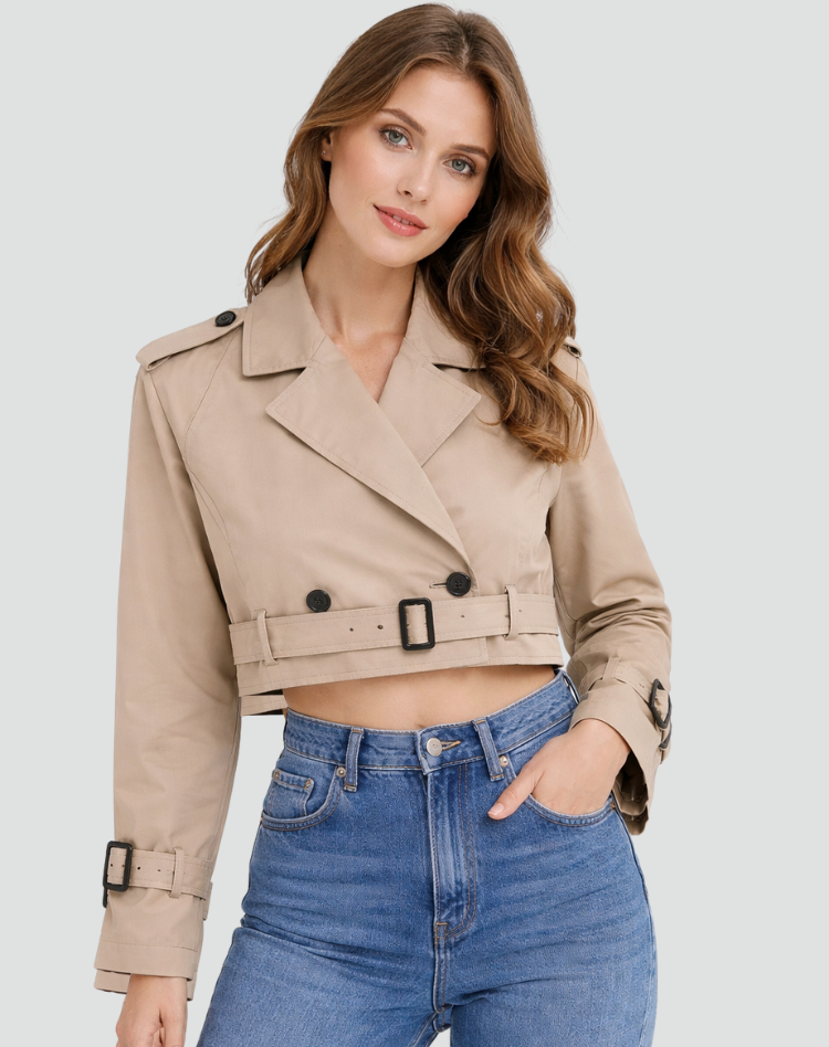 Trench-coat femme court en coton, coupe droite - Classique et polyvalent