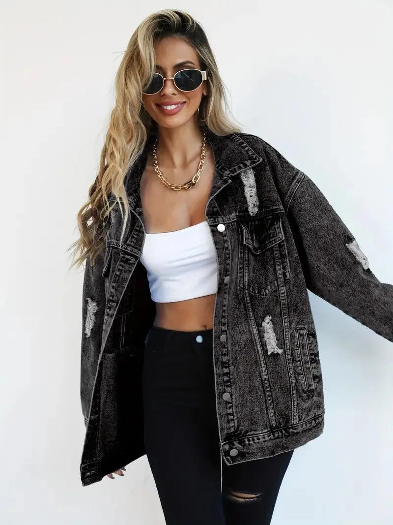 Giacca in denim oversize impermeabile e foderata da donna