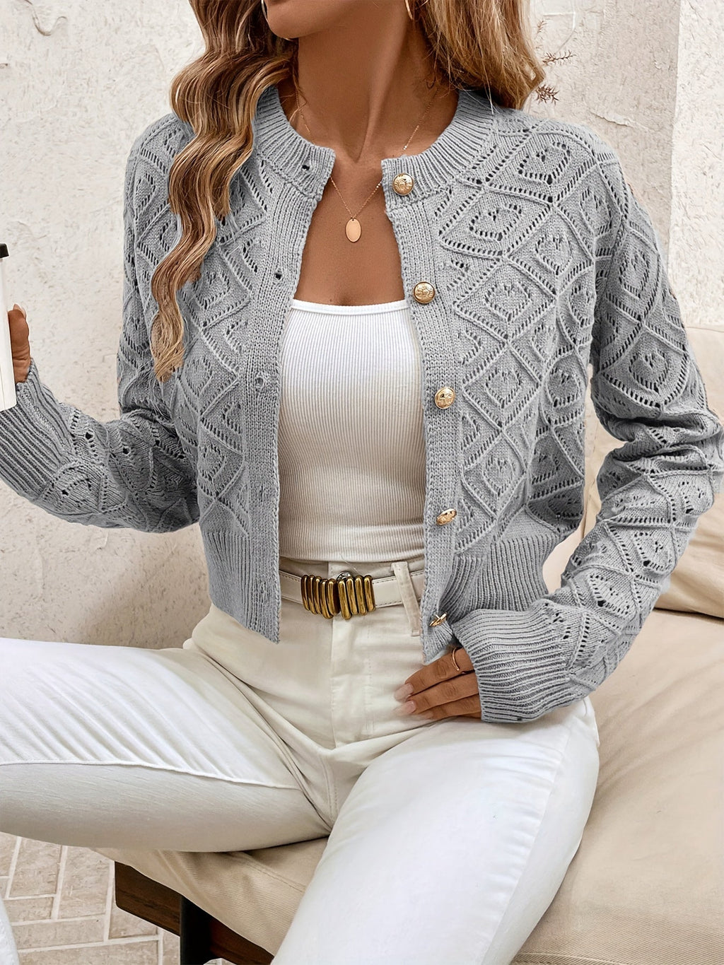 Cardigan donna traforato con bottoni - Elegante e leggero