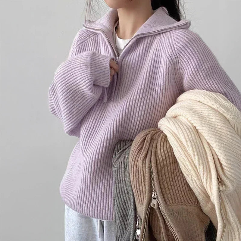 Polosweater til kvinder med halv lynlås – Sporty og behagelig