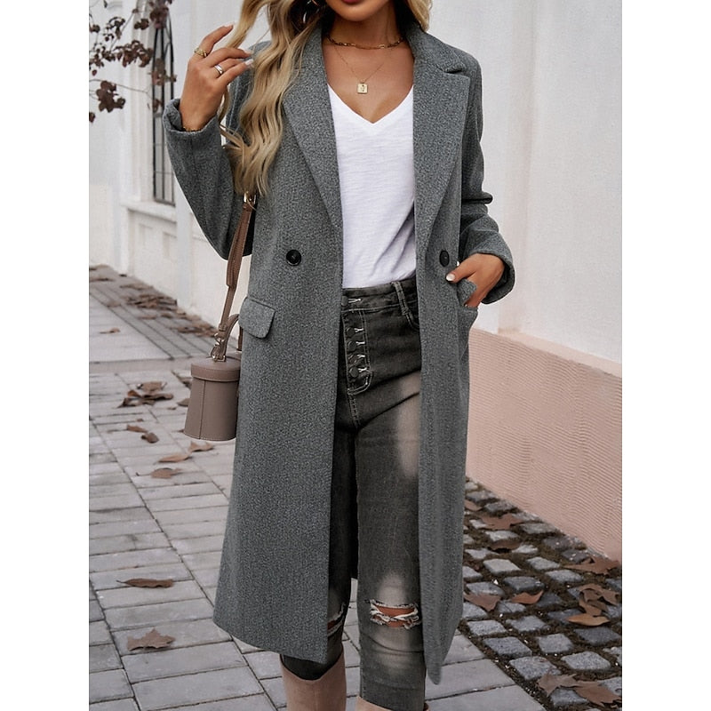 Women's long coat with notched lapels – Warm and elegant