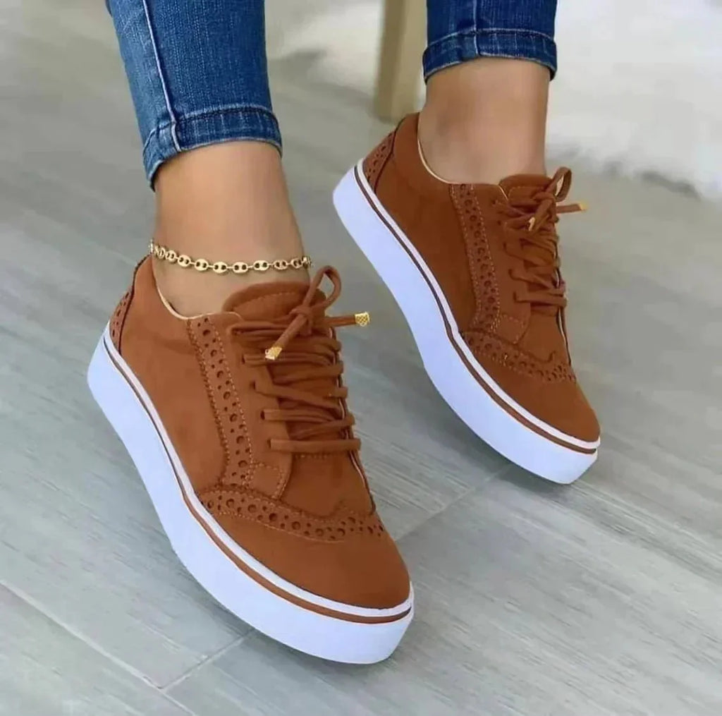 Sneakers ortopediche in pelle scamosciata con lacci da donna - Scarpe comode da passeggio
