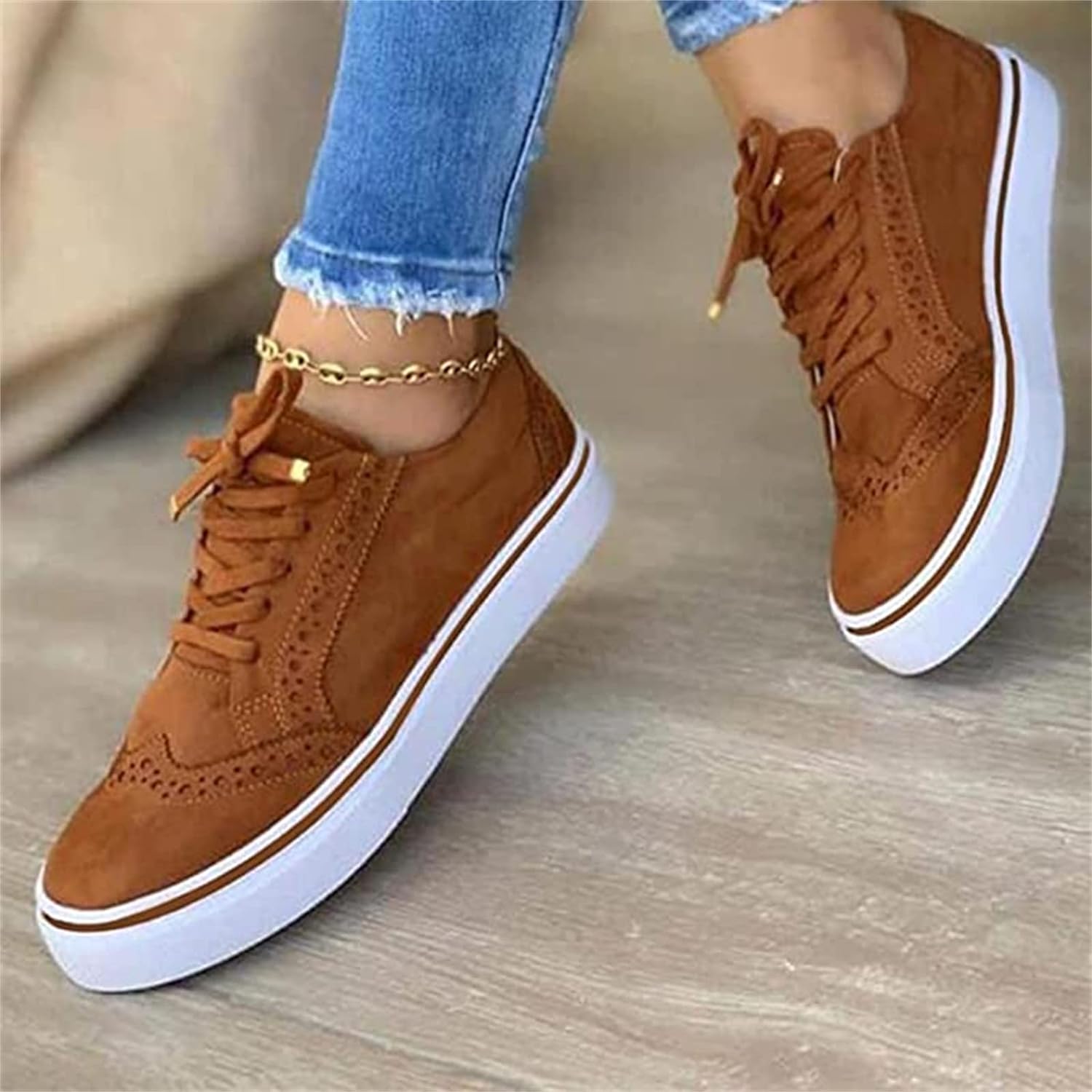 Sneakers ortopediche in pelle scamosciata con lacci da donna - Scarpe comode da passeggio