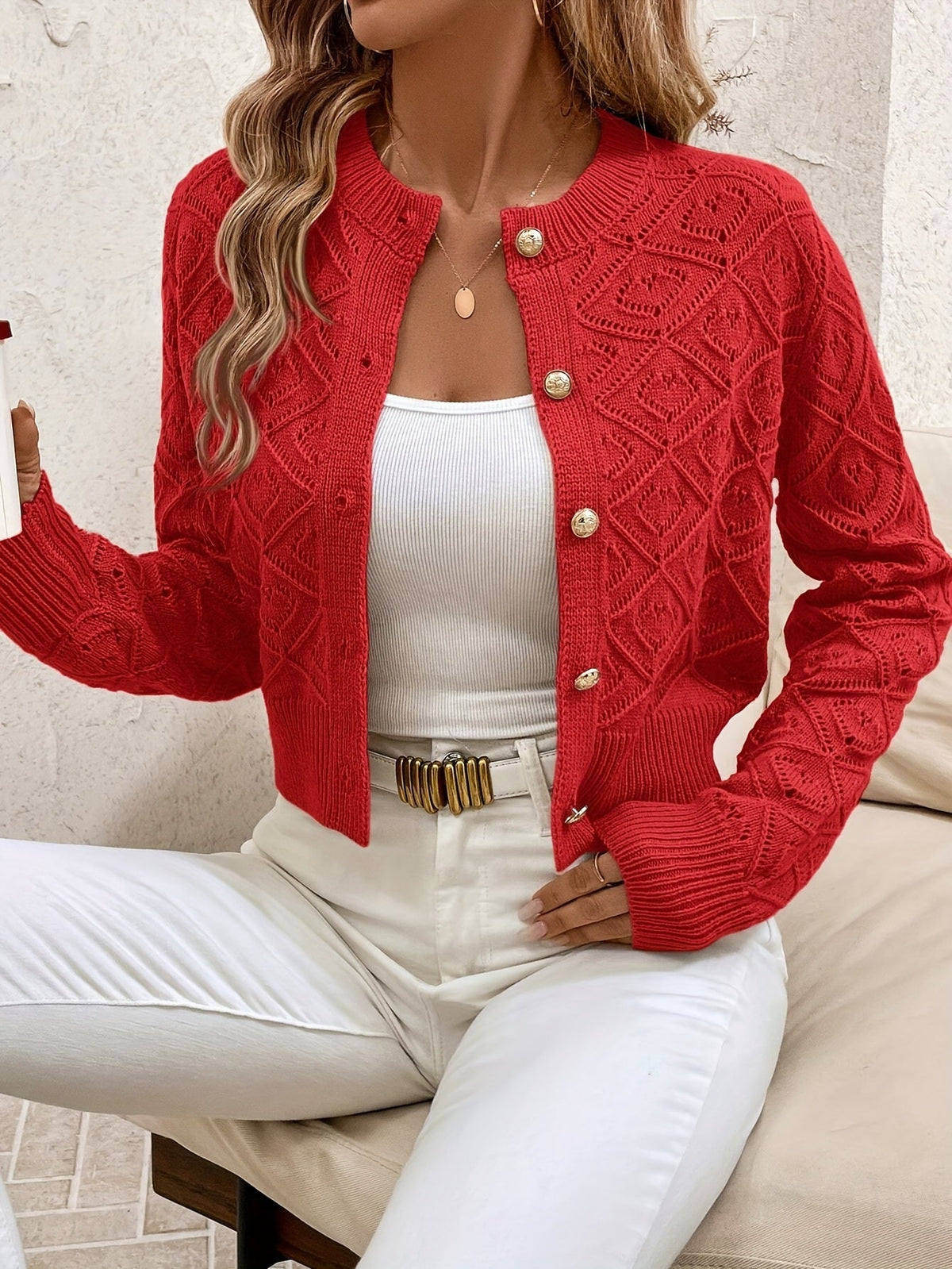 Cardigan donna traforato con bottoni - Elegante e leggero