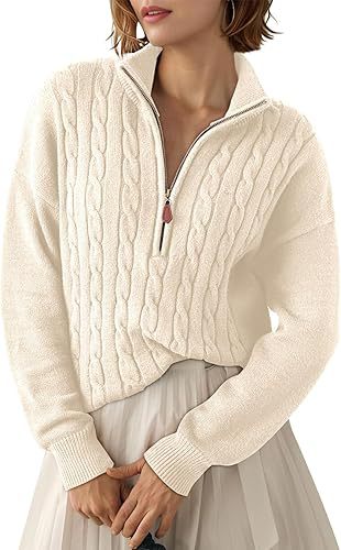 Pull pour femme à demi-zip et col montant - Rétro et confortable