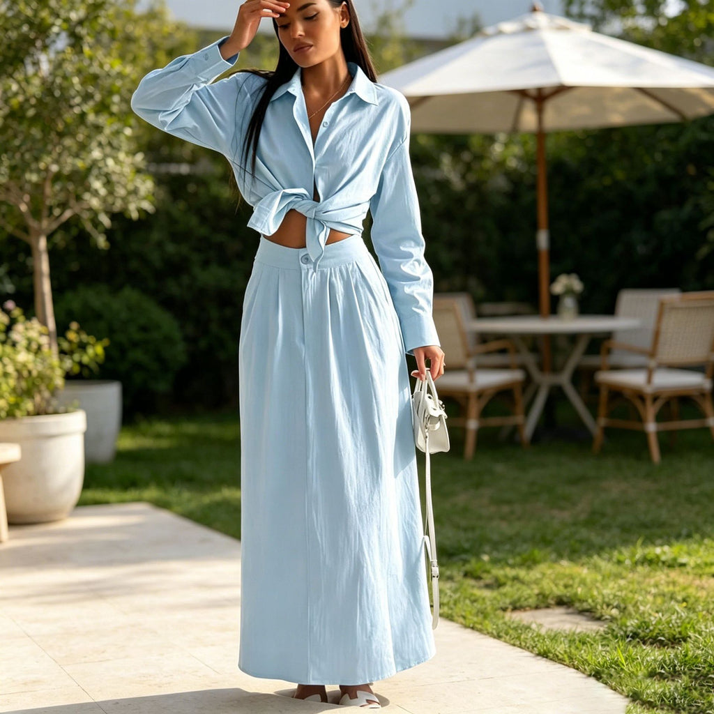 Set donna con blusa a maniche lunghe e gonna lunga