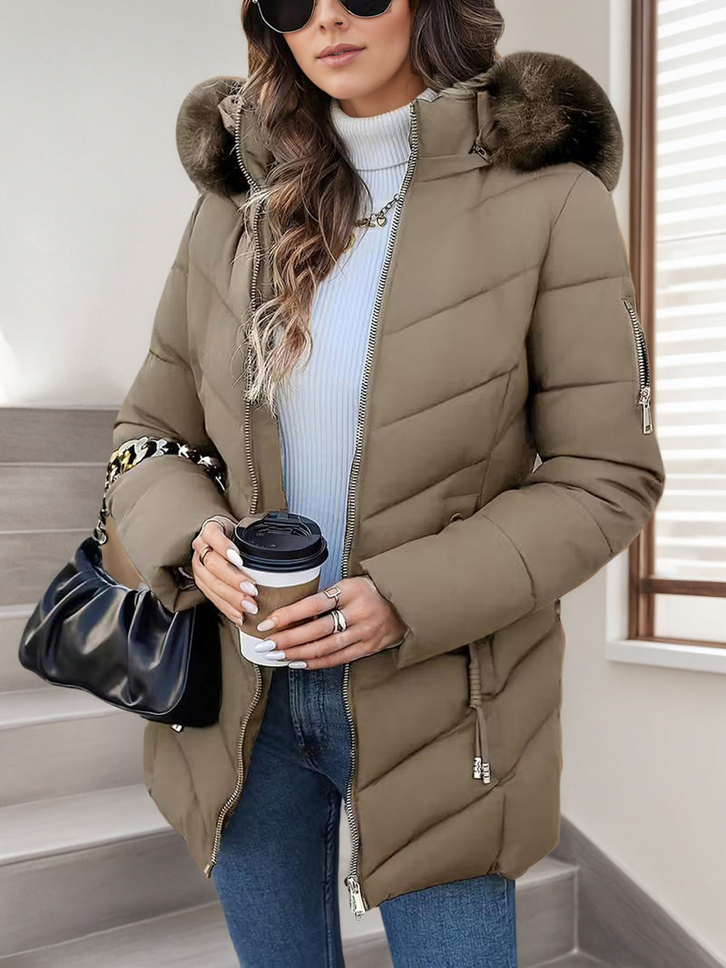 Plumífero slim de mujer con capucha - Cálido y versátil