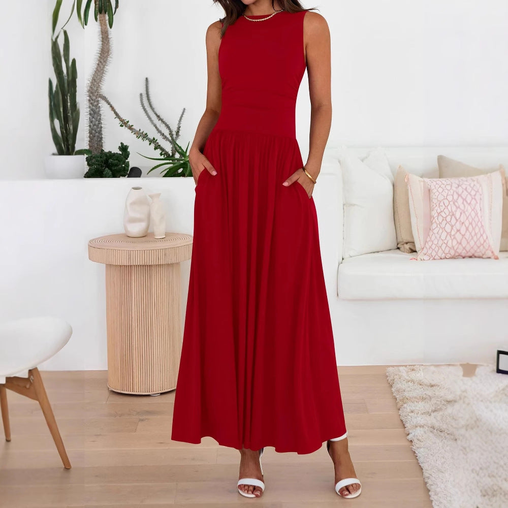 Abito lungo donna fluido con tasche