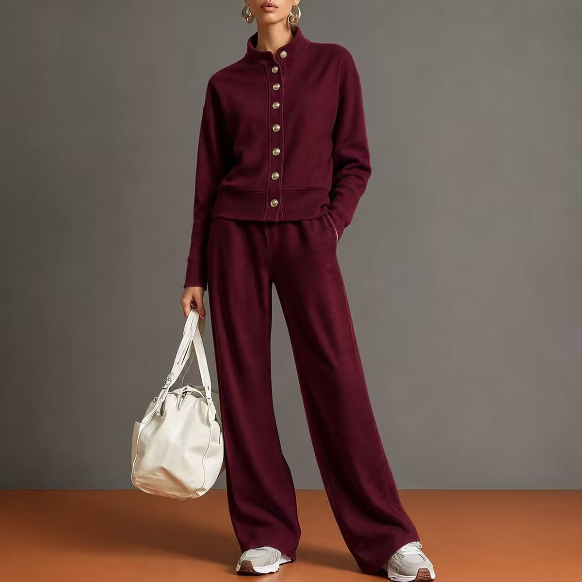 Ensemble cardigan à col montant et pantalon ample - Chic et confortable