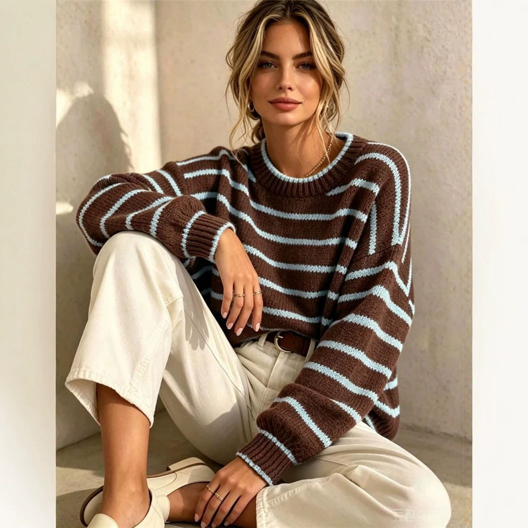 Pull femme en maille à col rond - Décontracté et confortable