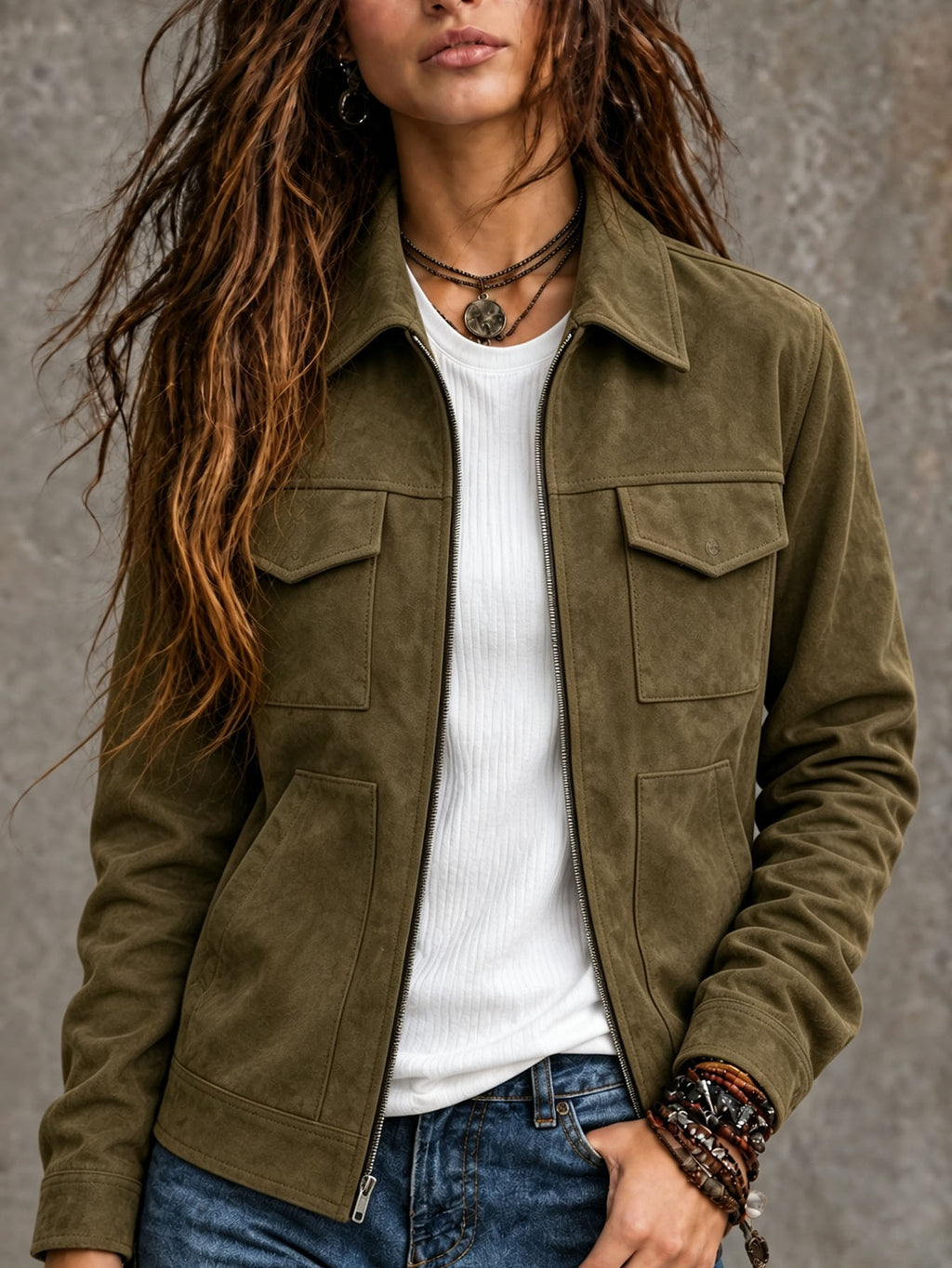 Veste vintage en suède pour femme - Décontractée et intemporelle