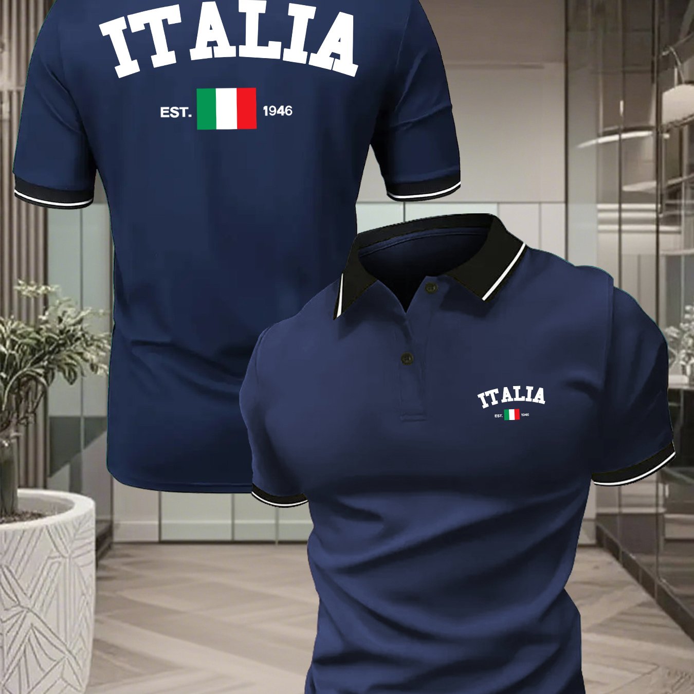 Polo uomo a maniche corte con stampa italiana - Traspirante e versatile