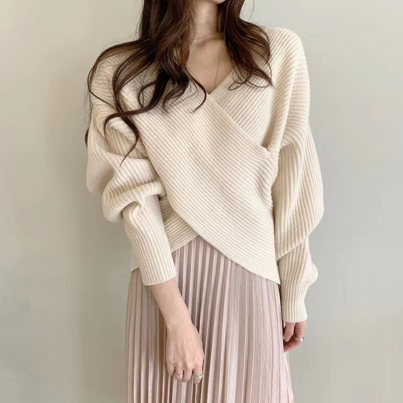 Maglione donna incrociato collo V spalle scoperte - Morbido e moderno