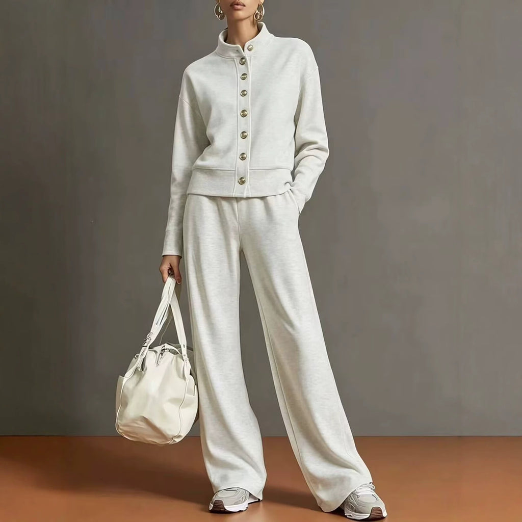 Ensemble cardigan à col montant et pantalon ample - Chic et confortable