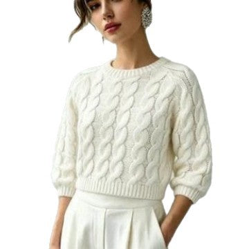 Pull pour femme en maille épaisse à manches courtes - Doux et cosy