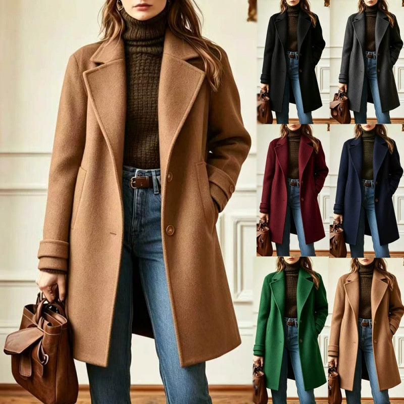 Midi-frakke til kvinder med revers – Retro og chic