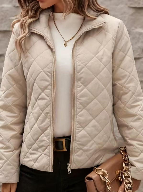 Cappotto Donna con Motivo a Diamante e Maniche Lunghe – Colletto con Revers e Vestibilità Morbida