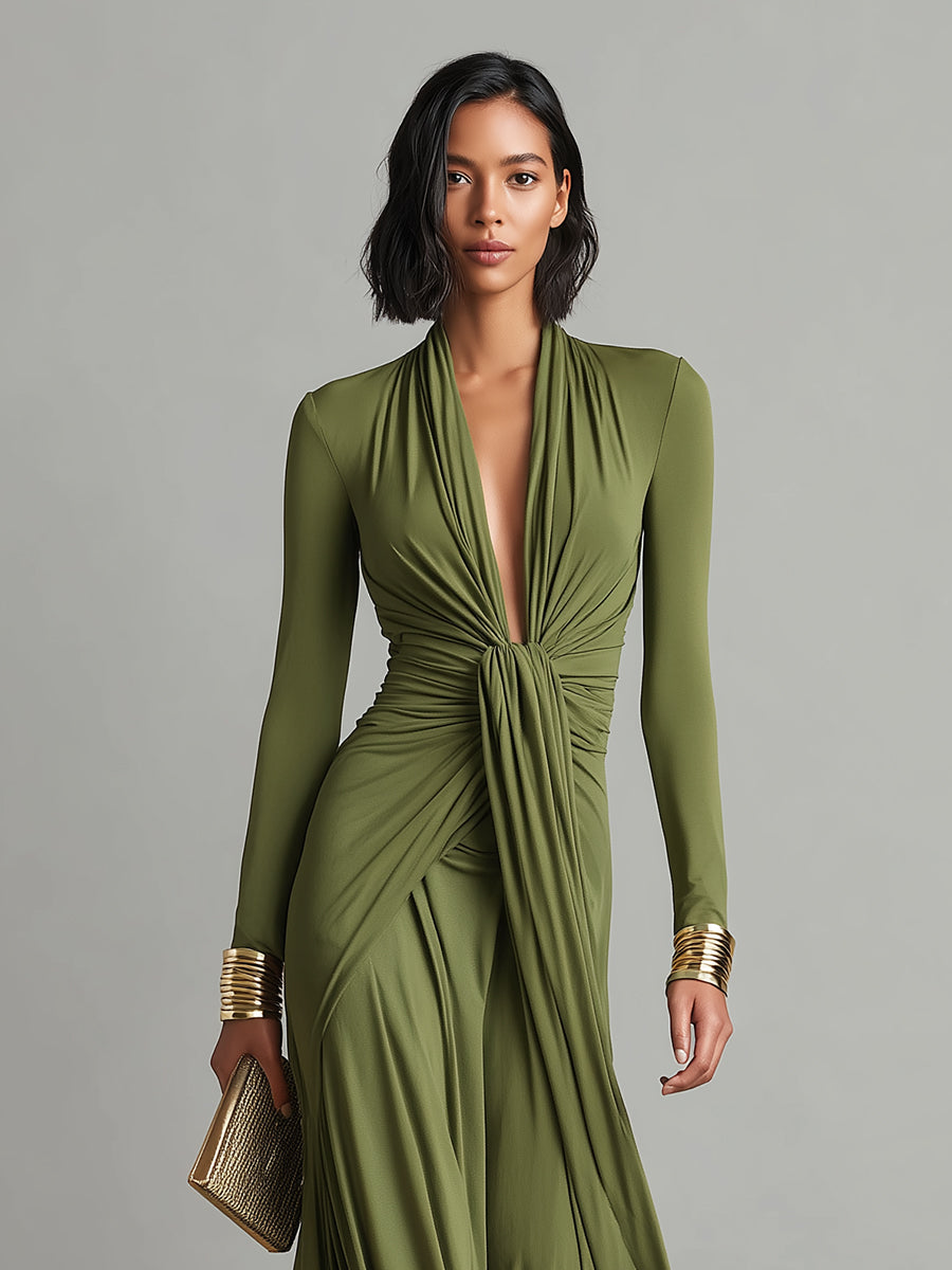 Abito maxi da donna con scollo a V profondo - Elegante e fluido