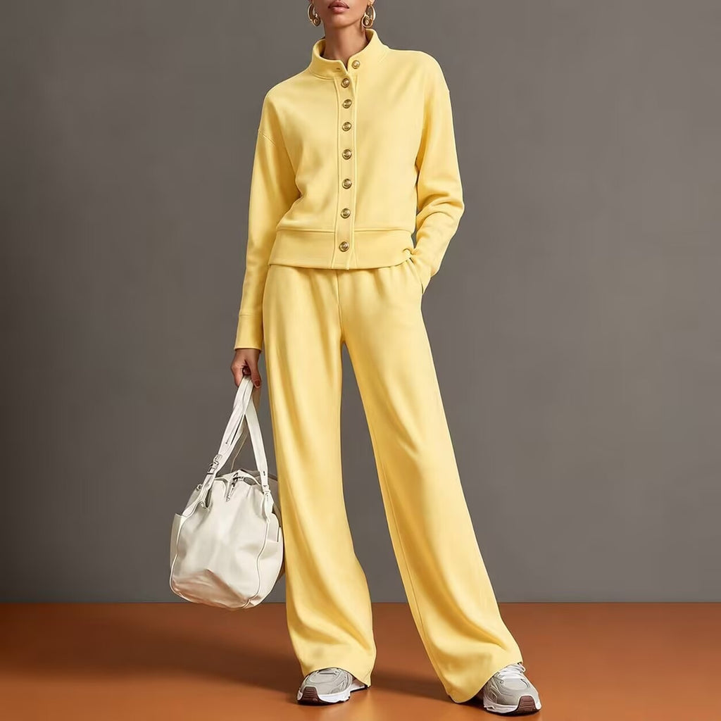 Ensemble cardigan à col montant et pantalon ample - Chic et confortable