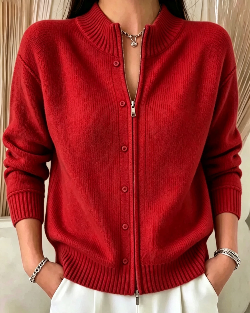 Suéter de mujer con cremallera y cuello redondo - Suave y práctico