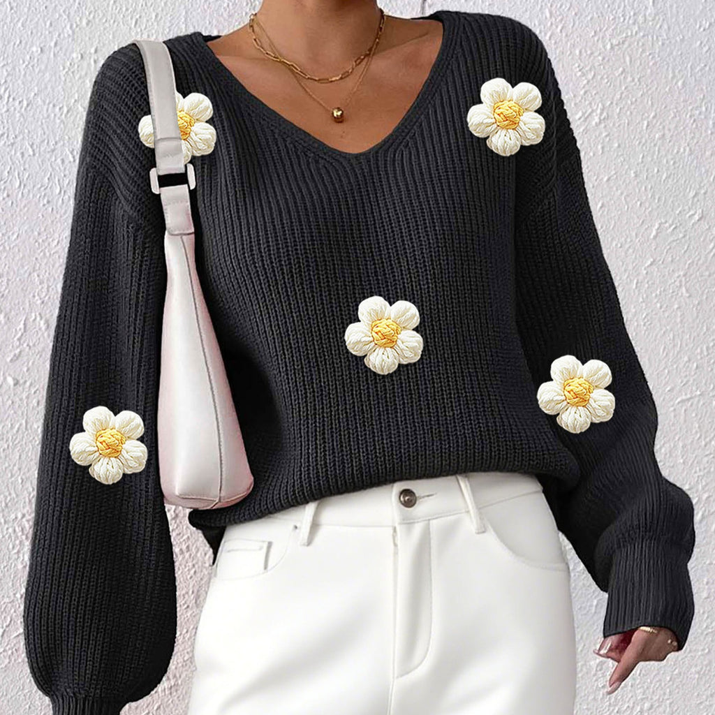 Blomstret patchwork-striktrøje til kvinder - Tekstureret og elegant