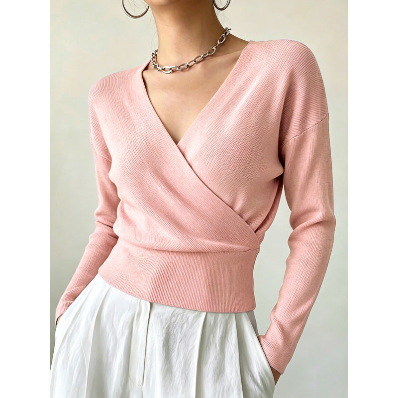 Women's solid-color wrap sweater - Soft and modern