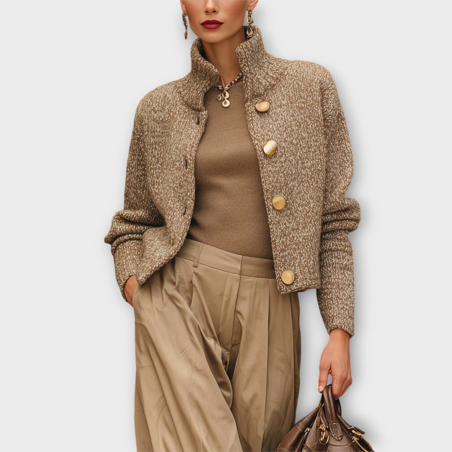 Veste pour femme en maille texturée avec boutons – Chic et confortable