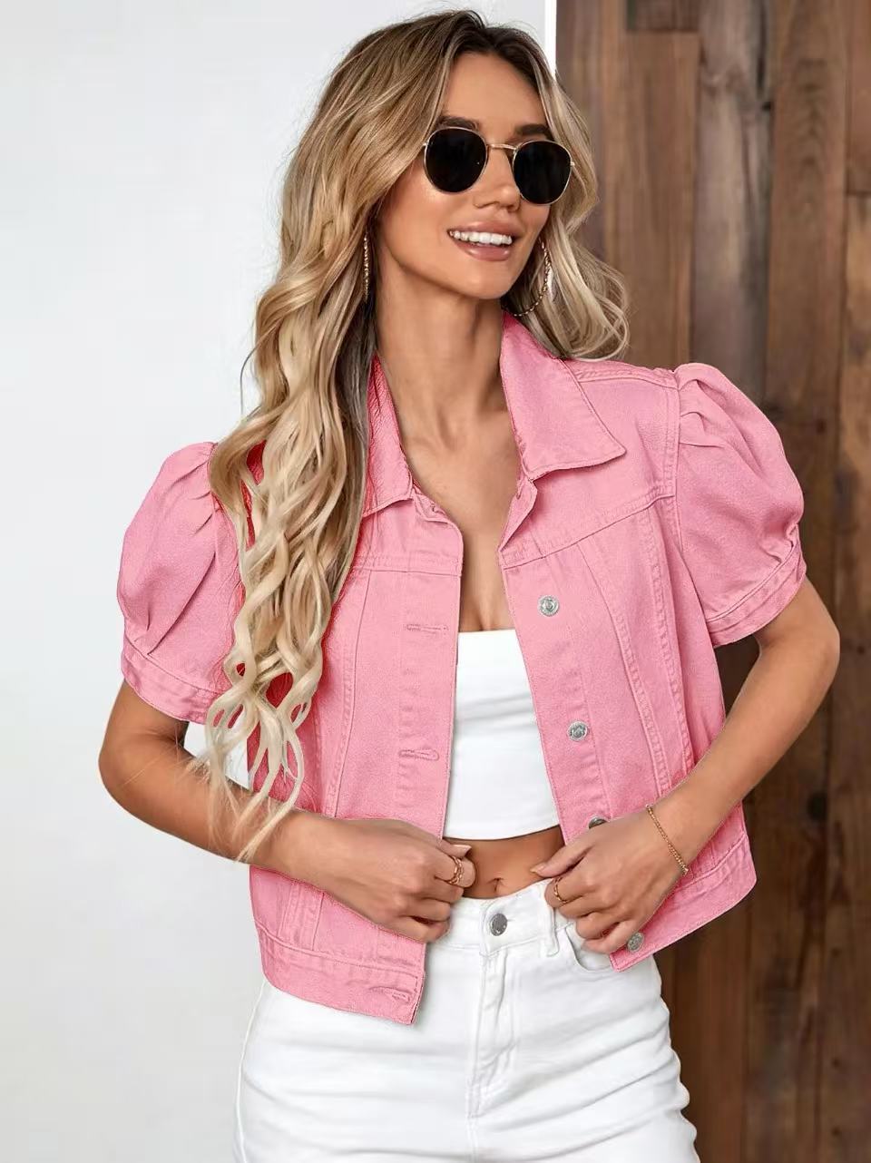 Giacca donna in denim retrò con maniche a sbuffo - Moderna e casual